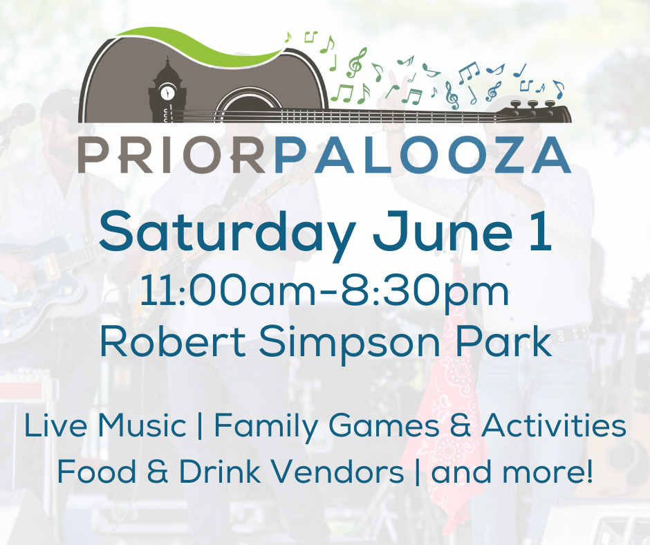 Priorpalooza graphic showing the day, time, location of the event.
