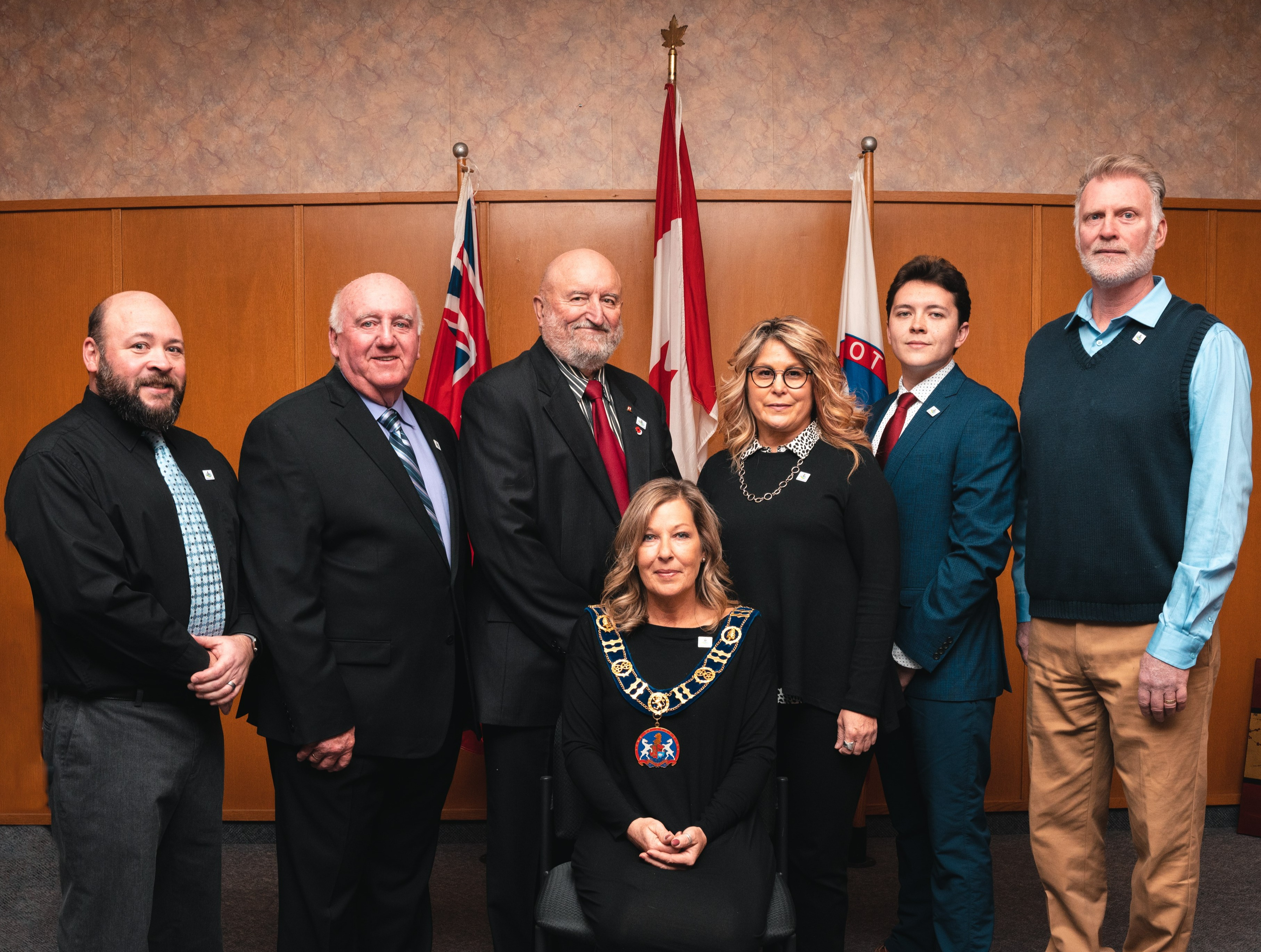 Your 2022 to 2026 Members of Council (from left to right): Councillor Chris Couper, Councillor Tom Burnette, County Councillor Dan Lynch, Mayor Lisa McGee (seated), Councillor Lynn Grinstead, Councillor Billy Denault, Councillor Chris Toner