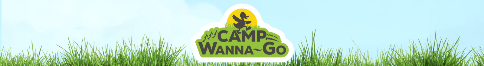 Camp Wanna-Go logo on green grass and blue sky