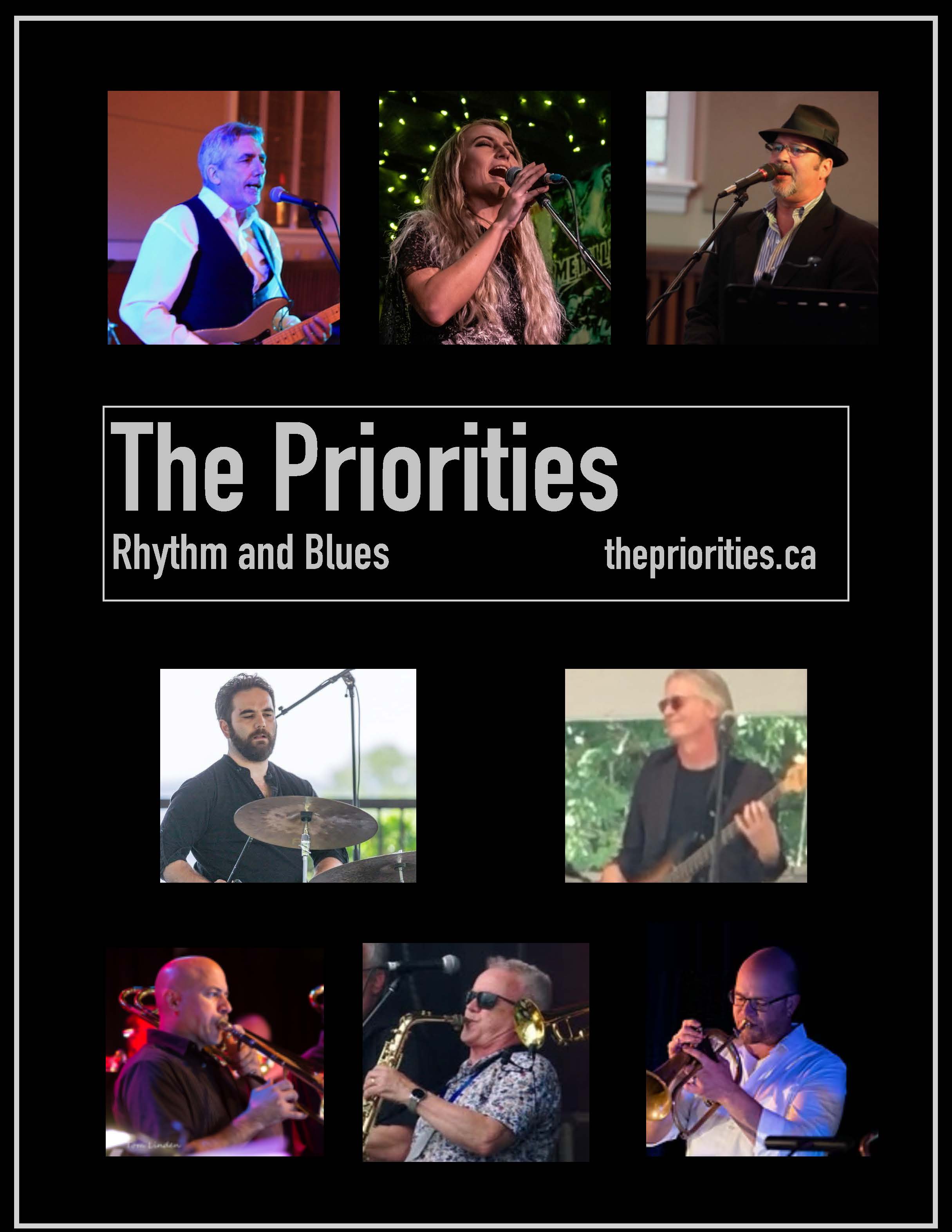 Poster for The Priorities showing each band member playing individually
