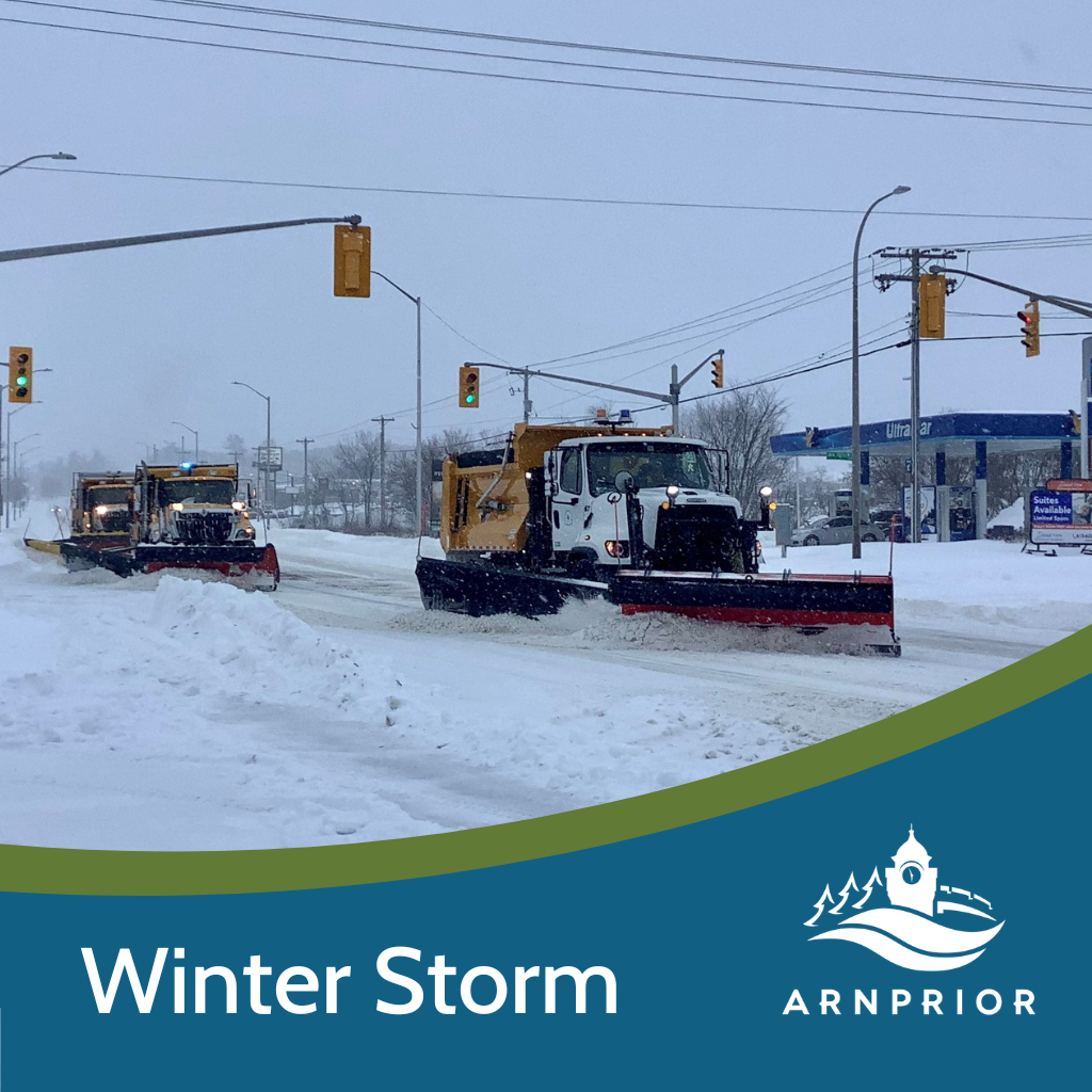 Graphic depicting a series of snowplows on Madawaska Boulevard 