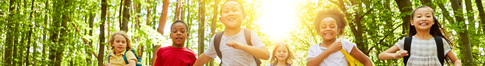 Happy children at a summer camp in the sun.