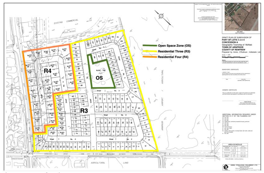 Map showing Proposed Zoning and Draft Plan of Subdivision