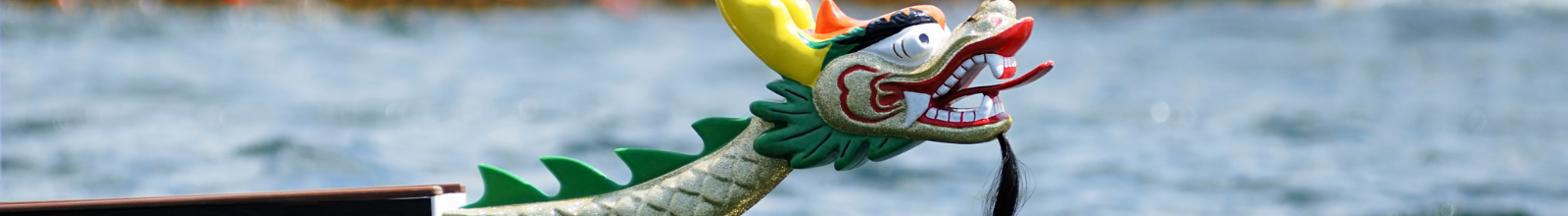 Head of a dragon boat on a body of water